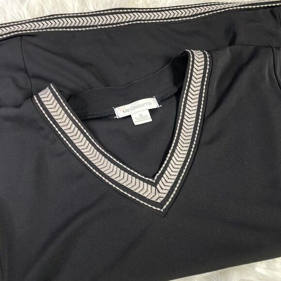 Liz Claiborne Womens Career Sleeveless Black Top Blouse Size XL Black and Taupe - Picture 6 of 6